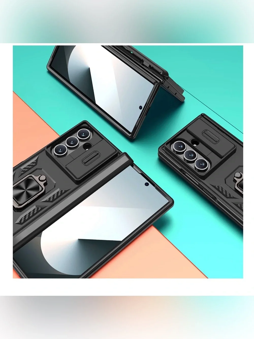 Galaxy Z Fold 7 Case with sliding camera lens cover RJ black magnetic ring stand